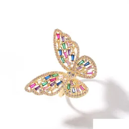 Pierścienie klastra Hip Hop Butterfly Pierścień rozmiarowy dla mężczyzn dla mężczyzn moda Bling CZ Paved Biżuteria Dostawa DhgaJ