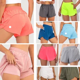 LU Yoga Short Pants High Waist Yoga Outfits Breathable Quick-Dry Beach Pants Built-in Lined Shorts Hidden Zipper Side Drop-in Pockets Adult Girls Running Sweatpants