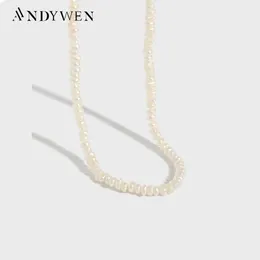 Colliers ANDYWEN 925 Sterling Silver Luxury Pearl Charm Chain Neckalce Long Fashion Women Wedding Collar Tiny Jewelry Rock Punk Fashion