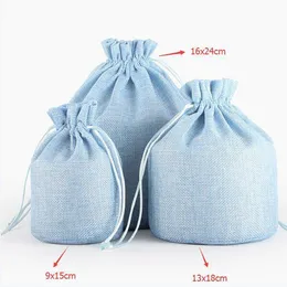 Boxes 10pcs/lot Latest Round Bottom Candy Colors Double Lines Drawstring Sackcloth Linen Bags Pouches Christmas Packaging Gift Bag