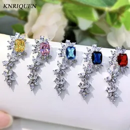 Kolczyki 2021 Nowy przyjazd 925 Sterling Srebrny Akwamarynowy Ruby Topaz Klejnot Petal Petal Petal Kolczyki dla kobiet Party Fine Jewel