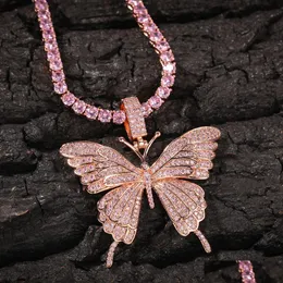 Naszyjniki wiszące 2021 Moda różowy kolor Diamond losowany z sześciennych kamieni cyrkonowych wypełnione motyle złota sier mens bioder biżuteria dro dhk5g