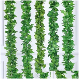 Flores decorativas grinaldas folhas 2m Folha de uva verde artificial Outras videiras de Ivy Boston decoradas com cana de flor falsa hh08 dhs8i