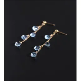 Knot Daimi Sky Blue Topaz Earrings女性宝石本物の黄色の14Kゴールドインジェクションタッセルイヤーラインギフトカスタマイズ