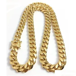 Kedjor 10mm/12mm/14mm Miami Cuban Link Chain Mens 14K Gold Plated High Polished Punk Curb Rostfritt stål Hip Hop -smycken Drop Deliv Dhbys