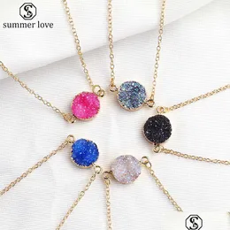 Pendant Necklaces Women Fashion Geometry Resin Druzy Necklace 5 Color Gold Plating Charm For Jewelry Drop Delivery Pendants Dhdeb