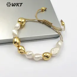 Armbänder WTB454 Armband aus natürlichen Süßwasserperlen, weiße Perle mit Gold getaucht, ein handgefertigtes Perlenarmband, zierlicher Perlenschmuck