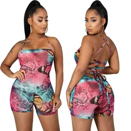 Kvinnor Jumpsuits Rompers Sexy Slimfit Laceup Tryckt Shorts Onepiece Nightclub European och American Slim Fit Bandage Print Shorts 230520