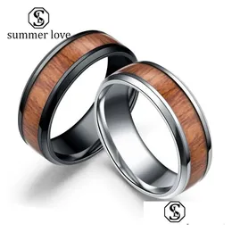Band Rings High Quality Wood Inlay Tungsten Carbide Wedding Ring 8Mm Black Sier Polished Stainless Steel Gift For Men Drop Delivery J Dh0Rq