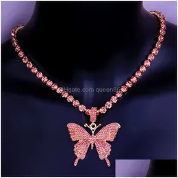 Pendant Necklaces Butterfly Necklace Gold Sier Rosegold Iced Out Tennis Chain Cz Hip Hop Bling Mens Diamond Jewelry Drop Delivery Pen Dhe2Y