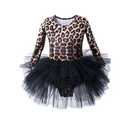 Dziewczyna sukienki Dziewczyny Leopard Gymnastics Ballet Balet Sukienka dla dzieci Długie rękawie Taniec Tutu tańca baletnica Balerina Ubrania dla dziewcząt 230520