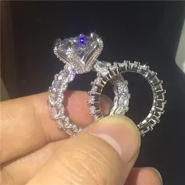 Vintage Lovers 925 STERLING Gümüş Yüzük Setleri Oval 8ct Lab Diamond CZ Engagement Wedding Band Kadınlar Erkek Parti Takı