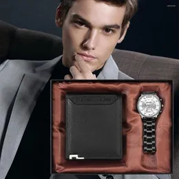 腕時計の高級メンズクォーツウォッチビジネスレザーウォレットセットユニークなオリジナルギフトボーイフレンド夫レガロスパラホンブル