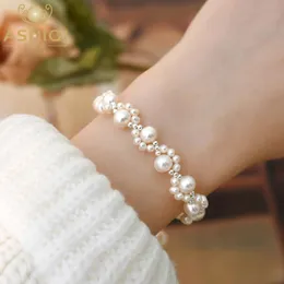 Armreif ASHIQI Natürliche Süßwasserperle Katzenkralle Geflochtenes Armband 925 Sterling Silber für Frauen Geschenk