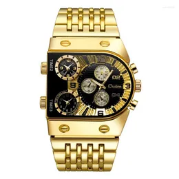 Armbandsur Sport Gold Steel Watches Men Super STORA STORA DIAL MAN QUARTZ Clock Dekorativ kompass Lyxiga herrar Arvurklocka