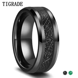 リングTigrade New Mens Tungsten Rings 8mm Black Silk Inlay/Blue Green Silk Inlay Wedding Band High Polided Beveled Edgesサイズ713