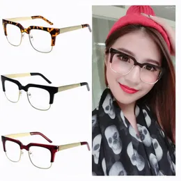 Sunglasses Frames 2023 MoneySemi-rim Vintage Large Square Eyeglasses Frame For Women Textured Metal Adjustable Nose Pad
