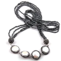 Necklaces Fashion Bohemian Jewelry Mini Hematite Stone and 4 Handmake Paved Pearl Charm Necklace For Women Ethnic Necklace