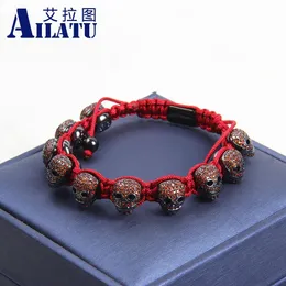 Bangle Ailatu Luxury Red Cz Skull Macrame Bracelets أعلى جودة خدمة حبل الحبل سلسلة رجال المجوهرات الأزياء