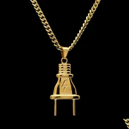 Anhänger Halsketten 14 Karat vergoldet Herren Hip Hop Beleuchtung Plug Halskette mit 70 cm langer kubanischer Gliederkette Schmuck Drop Lieferung Anhänger Dhmgl