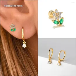 Orecchini a cerchio 1Pc Fiore Cubic Zirconia Piercing all'orecchio per le donne Piccola catena Nappa Ciondolo orecchino Cartilagine Gioielli Y2k