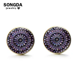 Songda Rose Window Picture Glass Cabochon Cufflinks Notre Dame de Paris Sounder Business Shirt Links for Men Women