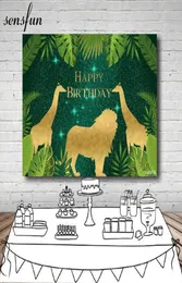 Sensfun Safari Jungle Party Backdrops For Boys Birthday Green Leaves Gold Animals Giraffe Lion Wild One Pography Backgrounds2679257