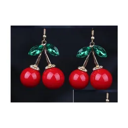 Dangle Chandelier Frozen Cherry Earrings Lovely Red Fruit Ear Stud Crystal Rhinestone Fashion Charm 12Pairs /Lot E85 Drop Delivery Dh7P3