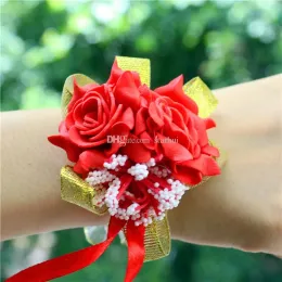 Fashion Flowers Wedding Decorations Bridal Hand Flower Bridesmaids sisters wrist Corsage Foam Rose Simulation Fake Flowers