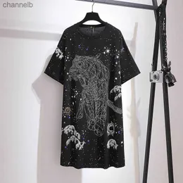 Casual Dresses 150Kg Plus Size Women's Summer Starry Sky Korean T-Shirt Dress Bust 157cm 6XL 7XL 8XL 9XL 10XL Loose Heavy Short-Sleeved Dress L230520