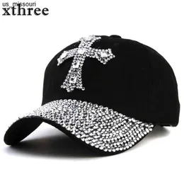 Ball Caps Runn Chute Xthre New Black Rhinestone Baseball Cap Fashion Hip Hop Cap Men Men's Baseball Caps Super Quality Unisex Hat Bezpłatna wysyłka J230520