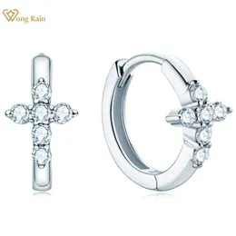 Huggie Wong Rain 925 Sterling Silver VVS1 Cross Real Moissanite Diamonds 결혼 약혼 부부 Hoop Earrings Gra와 함께 고급 보석