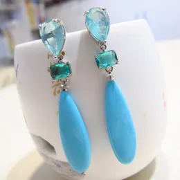 Knot KQDANCE 925 Silver Needle Natural Moon Stone Blue Red Turquoise Crystal Long Tear Drop Earrings For Women Jewelry wholesale