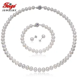 Set Elegante design classico Set di gioielli in argento sterling 925 bianco con perle naturali coltivate Set di gioielli da sposa da donna Regali FEIGE