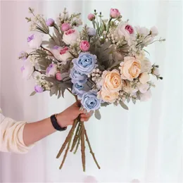 Decorative Flowers Artificial Fake Flower Rose Bouquet Christmas Home Decoration Party Office Livingroom Wedding Accessories