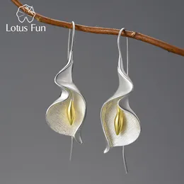 Stud Lotus Fun 18k Gold Long Hanging New Calla Lily Flower Dangle Earrings For Women Real 925 Sterling Silver Luxury Fine Jewelry