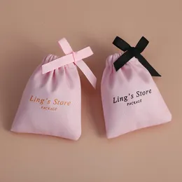 Anklets 50 Custom Jewelry Necklace Earring Package Pouch Pink Cotton Canvas Gift Bags with Ribbon Wedding Favors Candy Goodie Bag