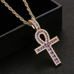 Ankh Cross Wiselant Złota Srebrna miedziana Materiał mrożony cyrkon Egiptian Key of Life Wisiant Naszyjnik Kobiety Hiphop Jewelry Rock Cone