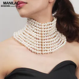 Necklaces MANILAI Brand Imitation Pearl Statement Necklaces For Women Collar Beads Choker Necklace Wedding Dress Beaded Jewelry 2022