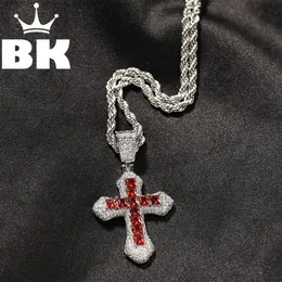 قلادة The Bling King New Sky New Blue Cross Netclace Necklace Color Hiphop Hiphop Full Clip Zirconia CZ Stone