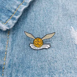 Creative Yellow Round Wings Emalj brosch engelska bokstäver roliga legering stift badge personlighet retro smycken gåva till vänner