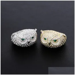 With Side Stones Iced Out Owl Gold Ring Fashion Sier Mens Rings Hip Hop Jewelry Drop Delivery Dhroc