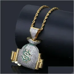 Collane con ciondolo Us Money Bag Stack Cash Coins Gold Iced Out Bling Collana con zirconi cubici Uomini Gioielli Hip Hop Drop Delivery Pendenti Dh9Vp