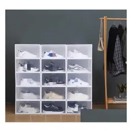 Aufbewahrungsboxen Bins 45 stücke Klar Mticolor Schuhkarton Faltbare Kunststoff Transparent Home Organizer Stapelbare Anzeige Überlagerte Kombin Dh9Vo