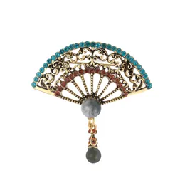 Morkopela Vintage Stone Fan Broche Pins Rhinestone Charm Broches for Women Metal Acessórios Clipe de cachecol