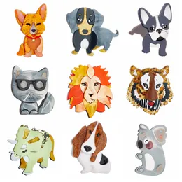 YAOLOGE Acrylic Lovely Cartoon Dog Tiger Lion Head Brooches For Women Kids New Design Animal Badge Pins Handmade Jewelry Gifts