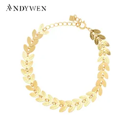 Bangle Andywen 2021 Ny 925 Sterling Silver Leafs Charm Armband Women Fashion Crystal Special Chain Jewelry for Girl Thick Storgift