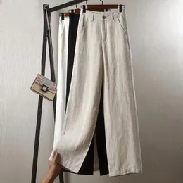 Capris Lucyever High Waist Wide Leg Pants Women Solid Colury Castiral CottonLinen Pants Woman2022 Summer Vintage Roose Straigh