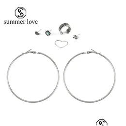 Stud 7 PCS/Set Sier Turquoise Circle Heart Elephant Earrings For Women Big Hoop Dingle Earring Fashion Jewelry Gift Drop Delivery Dhhux