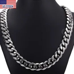 Necklaces 14.5mm Wide Heavy Polished 316L Stainless Steel Mens Necklace Cut Curb Cuban Link Chain Male Jewelry Dropshipping DHN48